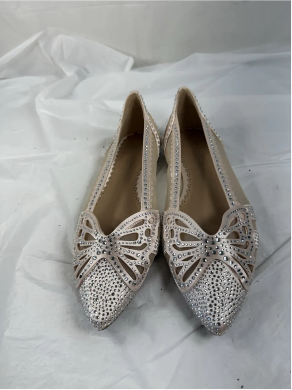 Copper Key Crystal Pointed Toe Butterfly Flat Shoes Womens 8M